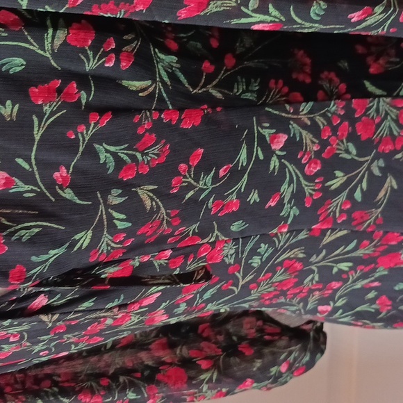 🌲🌹Calvin Klein Black & Red Floral Holiday Christmas Chiffon Dress Size 4 - Picture 10 of 13